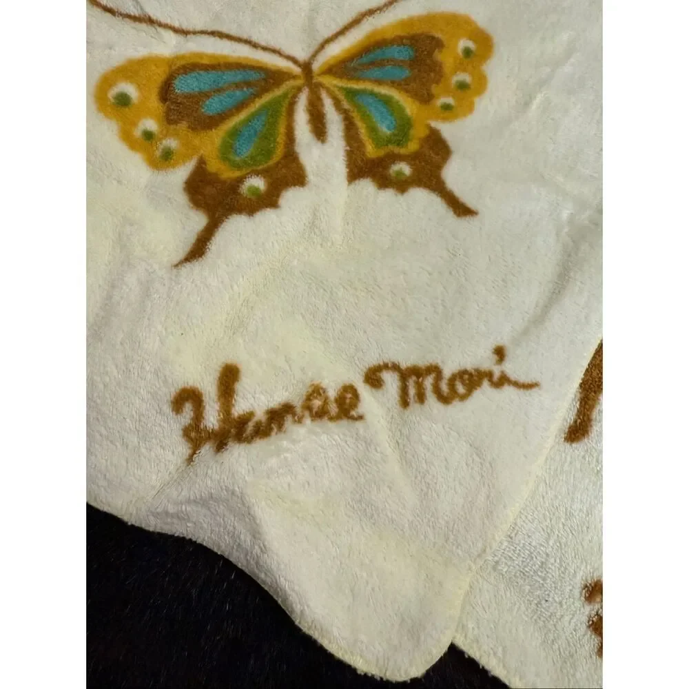 Vtg Hanae Mori Martex Yellow  Butterfly Retro Cotton Bath Wash Cloth Towel USA